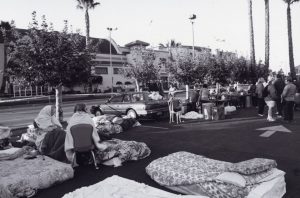 Makeshift accommodations in the main parking lot