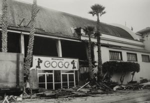 Damage to the entrance of the Plunge building