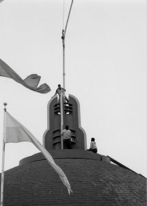 Bent flagpole atop the Casino building