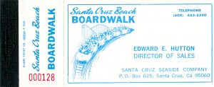 Ed Hutton's business card that doubled as a complimentary ride ticket book, 1968