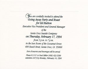 Invitation to Ed's Going Away Party and Roast, 1994