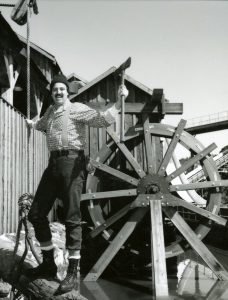 "Big John" celebrating the opening of Logger's Revenge, 1977