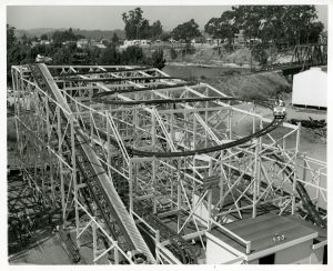 Riders on the newly opened Wild Mouse coaster, 1958