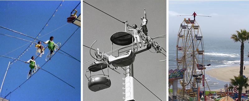 Wallendas in 1975, McPeak and Wallenda in 1976, Nik Wallenda in 2011