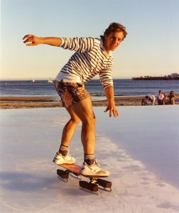 Olympic skater Philippe Candeloro practicing on the the beach rink, 1995
