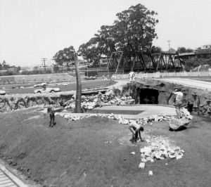 Constructing the pond for Dangerous Dan, 1961