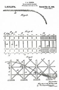 Roller Coaster Railway Patent, Inventor Frederick A. Church, 1921