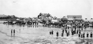 The beach in 1903, notice the tents behind the bathers
