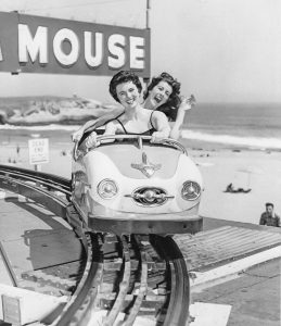 Boardwalk guests enjoying a ride on the Wild Mouse, 1959
