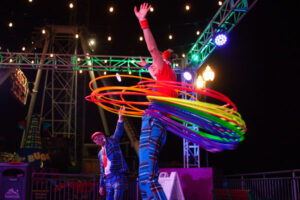 A hula hoop performer, one of many entertainers featured during the Santa Cruz Beach Boardwalk's Evenings on the Colonnade. 