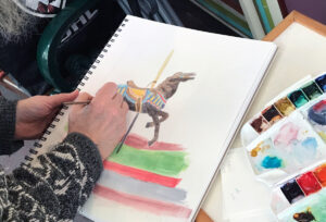 Water color of Looff Carousel horse by Jeri Anderson