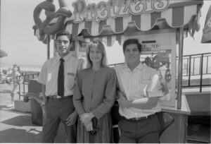 1992 Scholarship recipients X (left) and X (right) with Carol Siegel (center)
