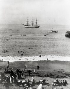 The Balboa ship anchored out in the Bay in front of the Boardwalk.