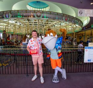 Nicholas (left) and Splash (right) in front of the Carousel.