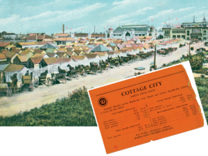 Postcard image of Cottage City with a price card overlaid on the bottom right corner.
