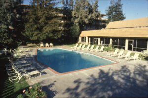 View of the pool at the Holiday Inn, 1990s.